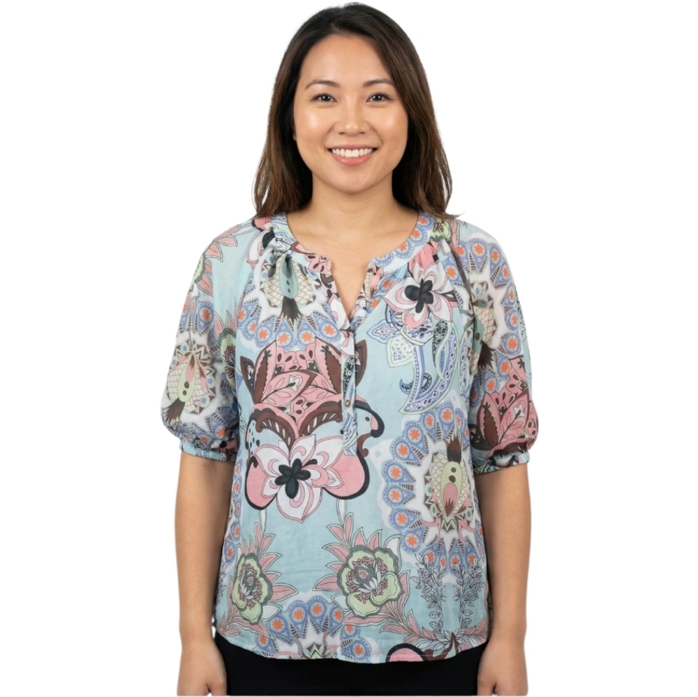290.Umgee Bohemian Floral Flowy Blouse Size S